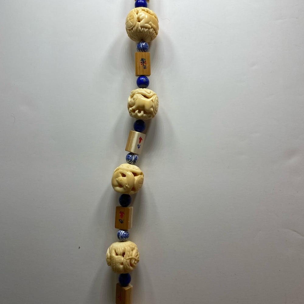 Vintage Carved Bone and Silver Necklace